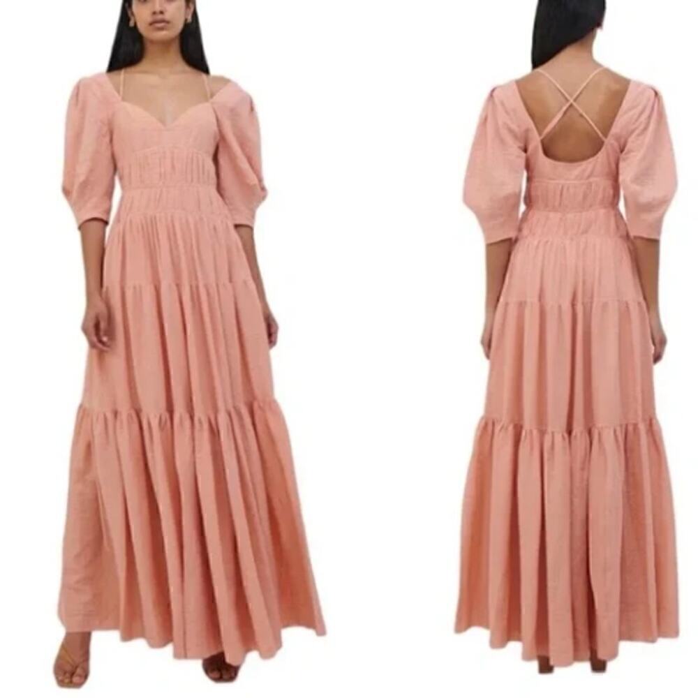 Jonathan Simkhai Wilder Gauze Puff Sleeves Maxi Dress in Sorbet Size 0 NWT